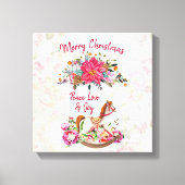 Victoriaans Rocking Horse en Poinsettia Kerstmis Canvas Afdruk (Voorkant)