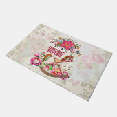 Victoriaans Rocking Horse en Poinsettia Kerstmis Deurmat (Schuin)