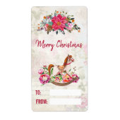 Victoriaans Rocking Horse en Poinsettia Kerstmis Etiket (Voorkant)