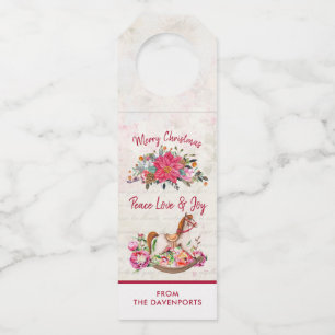 Victoriaans Rocking Horse en Poinsettia Kerstmis Flessenhanger