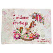 Victoriaans Rocking Horse en Poinsettia Kerstmis Groot Cadeauzakje (Voorkant)