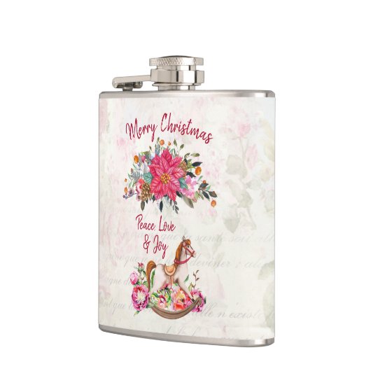 Victoriaans Rocking Horse en Poinsettia Kerstmis Heupfles (Links)