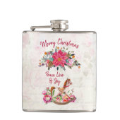 Victoriaans Rocking Horse en Poinsettia Kerstmis Heupfles (Voorkant)