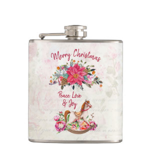 Victoriaans Rocking Horse en Poinsettia Kerstmis Heupfles