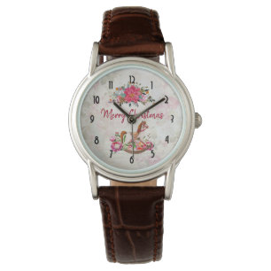 Victoriaans Rocking Horse en Poinsettia Kerstmis Horloge