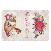 Victoriaans Rocking Horse en Poinsettia Kerstmis Magneet (Horizontaal)