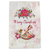 Victoriaans Rocking Horse en Poinsettia Kerstmis Medium Cadeauzakje (Voorkant)