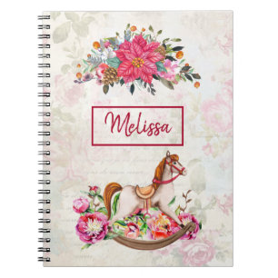 Victoriaans Rocking Horse en Poinsettia Kerstmis Notitieboek