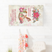 Victoriaans Rocking Horse en Poinsettia Kerstmis Spandoek (Insitu)