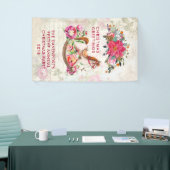 Victoriaans Rocking Horse en Poinsettia Kerstmis Spandoek (Beurs)