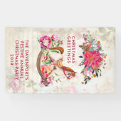 Victoriaans Rocking Horse en Poinsettia Kerstmis Spandoek (Horizontaal)