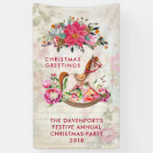 Victoriaans Rocking Horse en Poinsettia Kerstmis Spandoek (Verticaal)