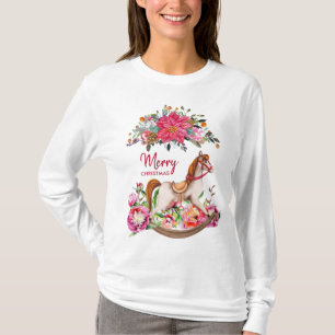 Victoriaans Rocking Horse en Poinsettia Kerstmis T-shirt