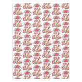 Victoriaans Rocking Horse en Poinsettia Kerstmis Tafelkleed (Voorkant)