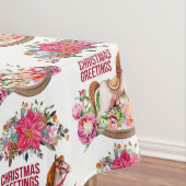Victoriaans Rocking Horse en Poinsettia Kerstmis Tafelkleed (Voorbeeld)