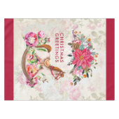 Victoriaans Rocking Horse en Poinsettia Kerstmis Tafelkleed (Voorkant (Horizontaal))
