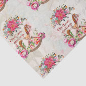 Victoriaans Rocking Horse en Poinsettia Kerstmis Tissuepapier (Detail)