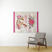 Victoriaans Rocking Horse en Poinsettia Kerstmis Wandkleed (In Situ (horizontaal))