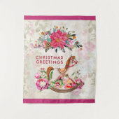 Victoriaans Rocking Horse en Poinsettia Kerstmis Wandkleed (Voorkant)
