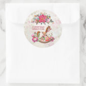Victoriaans  Rocking Horse Kerstgroet Ronde Sticker (Tas)