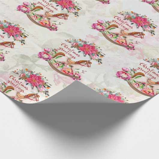 Victoriaans  Rocking Horse kerstpatroon Cadeaupapier (Hoek)