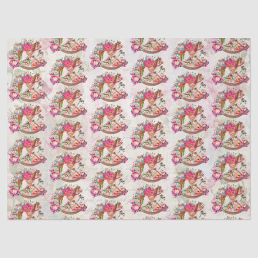 Victoriaans  Rocking Horse kerstpatroon Tissuepapier (Voorkant)