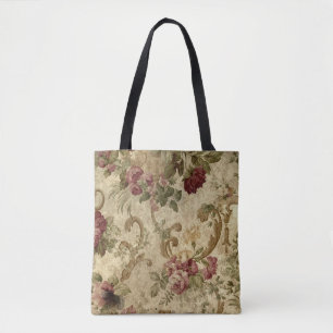 Victoriaans rode en roze rozen en gouden rollen tote bag