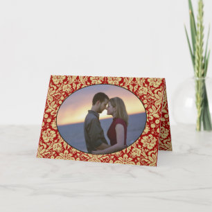 Victoriaans Rode en Tan Bloemen Damask Fotobruilof