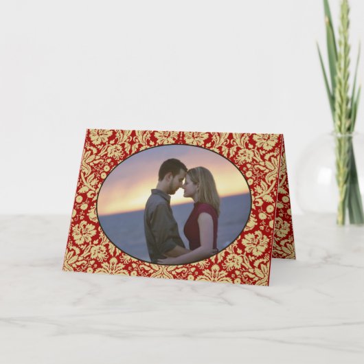 Victoriaans Rode en Tan Bloemen Damask Fotobruilof (Voorkant)