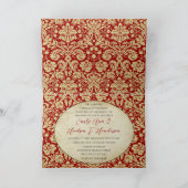 Victoriaans Rode en Tan Bloemen Damask Fotobruilof (Binnen)