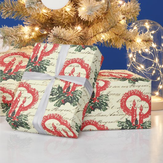  Victoriaans rode groene kerst Holly Candle Cadeaupapier (Feestdagen)