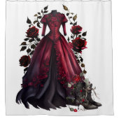 Victoriaans rode jurk en hakken | Antiek Rozen jur Douchegordijn (Voorkant)