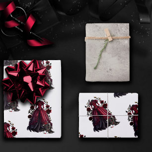 Victoriaans rode jurk en hakken   Antiek Rozen jur Inpakpapier Vel