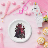 Victoriaans rode jurk en hakken | Antiek Rozen jur Papieren Bordje (Feest)