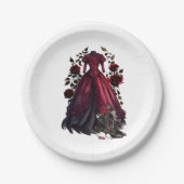 Victoriaans rode jurk en hakken | Antiek Rozen jur Papieren Bordje (Voorkant)