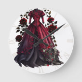 Victoriaans rode jurk en hakken | Antiek Rozen jur Ronde Klok (Voorkant)