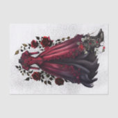 Victoriaans rode jurk en hakken | Antiek Rozen jur Tissuepapier (Voorkant)