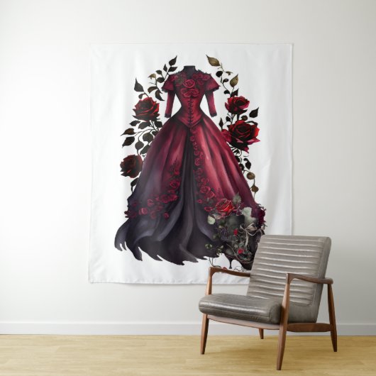 Victoriaans rode jurk en hakken | Antiek Rozen jur Wandkleed (In situ)