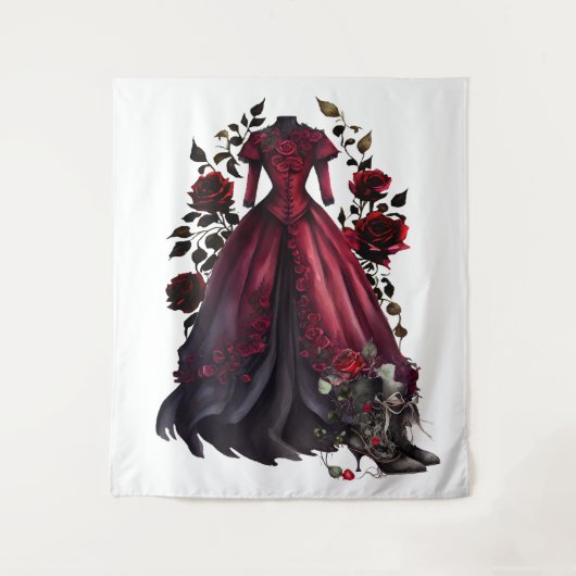 Victoriaans rode jurk en hakken | Antiek Rozen jur Wandkleed (Voorkant)