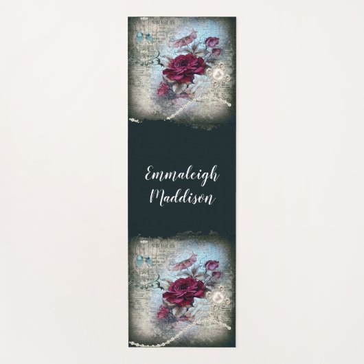 Victoriaans rode rode rozenephemera yogamat (Voorkant)