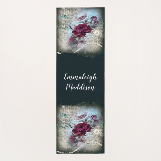 Victoriaans rode rode rozenephemera yogamat (Achterkant)