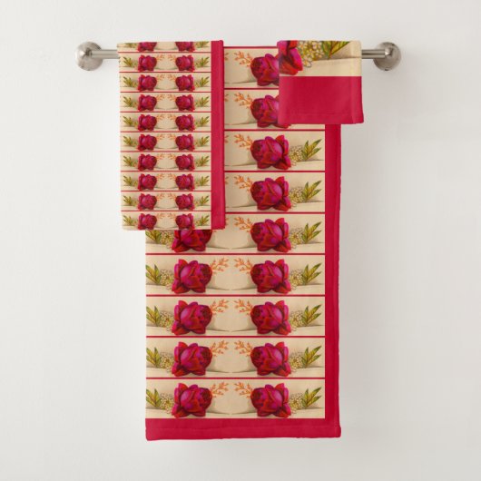 Victoriaans rode roos bad handdoek (Insitu)