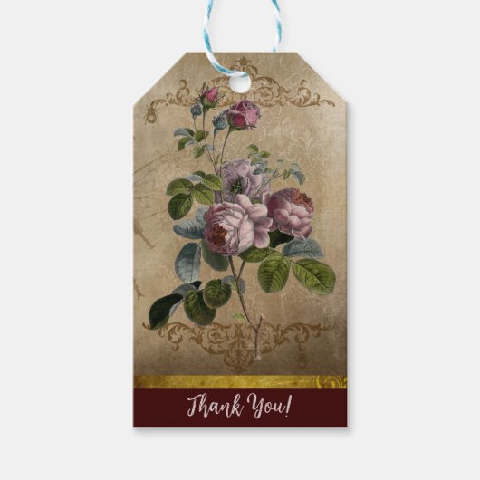 Victoriaans rode rozen Ephemera Dank u Label Cadeaulabel (Voorkant)