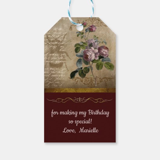 Victoriaans rode rozen Ephemera Dank u Label Cadeaulabel (Achterkant)