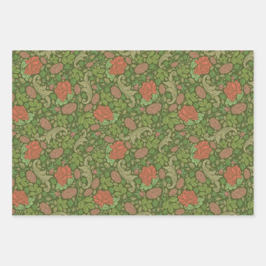 Victoriaans  rode rozen roze mazelen inpakpapier vel (Voorkant)
