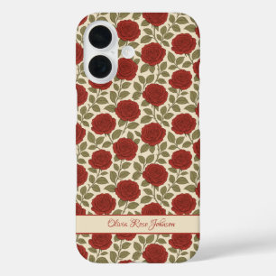 Victoriaans rode rozenbloem iPhone 16 hoesje