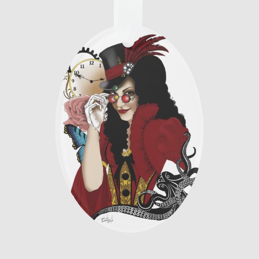 Victoriaans rode steampunk zwarte octopus ornament (voorkant)