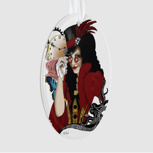 Victoriaans rode steampunk zwarte octopus ornament (voorkant)