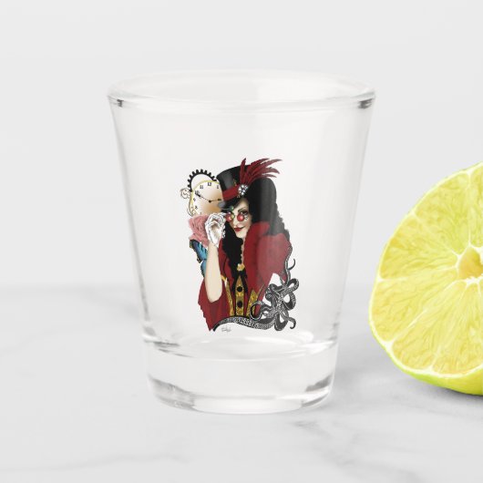 Victoriaans rode steampunk zwarte octopus shot glas (Voorkant)