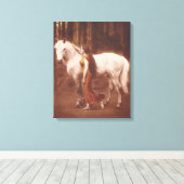 Victoriaans Romantisch meisje met witte stallion H Canvas Afdruk (Insitu (Houten vloer))